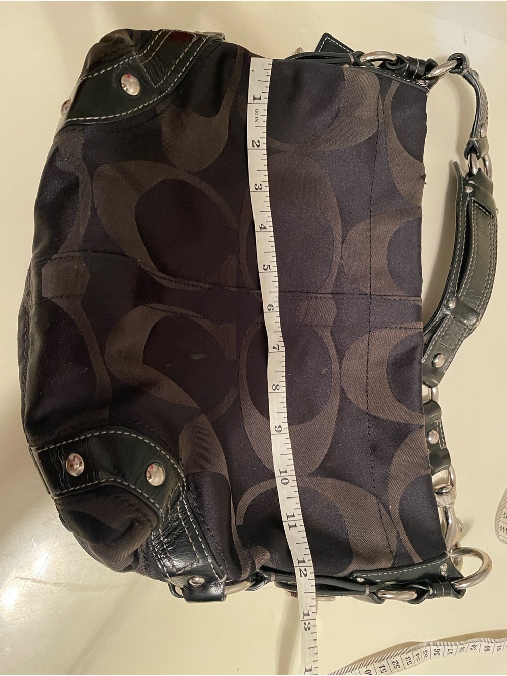 Vintage Coach Carly Bag Black Leather Jacquard Signature Hobo
Shoulder Handbag